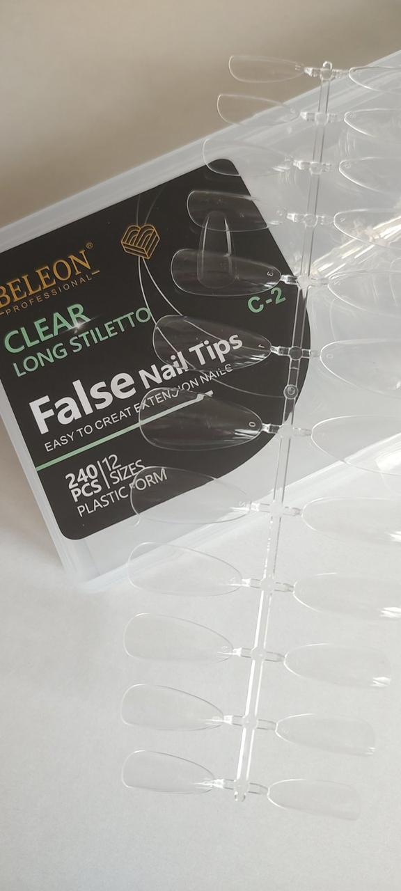 Тіпси гелеві прозорі, тонкі Мигдаль С-2 для нарощування нігтів BELEON 240 штук, фото 1