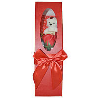 Мыло сувенирное Букет красных роз на ножке с мишкой в коробке (100)
