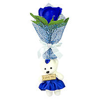 Мыло сувенирное Роза синяя с мишкой в прозрачной колбе (100)