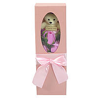 Мыло сувенирное Букет розовых роз на ножке с мишкой в коробке (100)