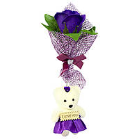 Мыло сувенирное Роза фиолетовая с мишкой в прозрачной колбе (100)