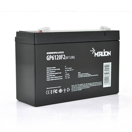 Акумуляторна батарея MERLION AGM GP6120F2 6 V 12Ah ( 150 x 50 x 95 (100) ) Q10, фото 1