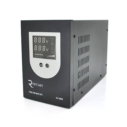 ДБЖ з правильною синусоїдою Ritar SK-800VA (500W), DC:145-275V, LCD-дисплей, 2Shuko socket, 12V, під зовнішню, фото 1