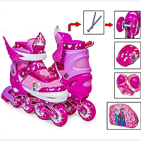 Дитячий набір Роликів із захистом і шоломом Disney Combo Frozen 34-37 з колесами, що світяться (Рожевий)