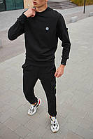 Мужской спортивный костюм Stone Island черный без капюшона Комплект Стон Айленд Свитшот + Штаны + Носки (N)