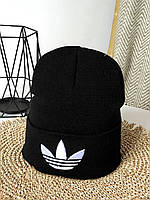 Мужская шапка Adidas черная принт вышивка Адидас теплая на зиму (N)