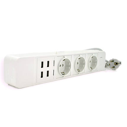 Мережевий фільтр з керуванням через WiFi, 3 Розетки + 4 USB, 2 м, перетин 3х0,75мм, Black / White, Box, фото 1