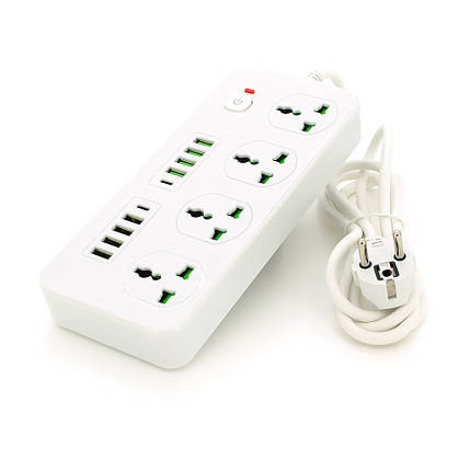 Мережевий фільтр ТВ-Т91, 4 розетки + 8 USB + 2 PD, 2 м, перетин 3х0, 75мм, 3000W, White, Box, фото 1