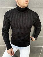 Чоловічий гольф светр вовняний класичний з підворотом чорний (N)