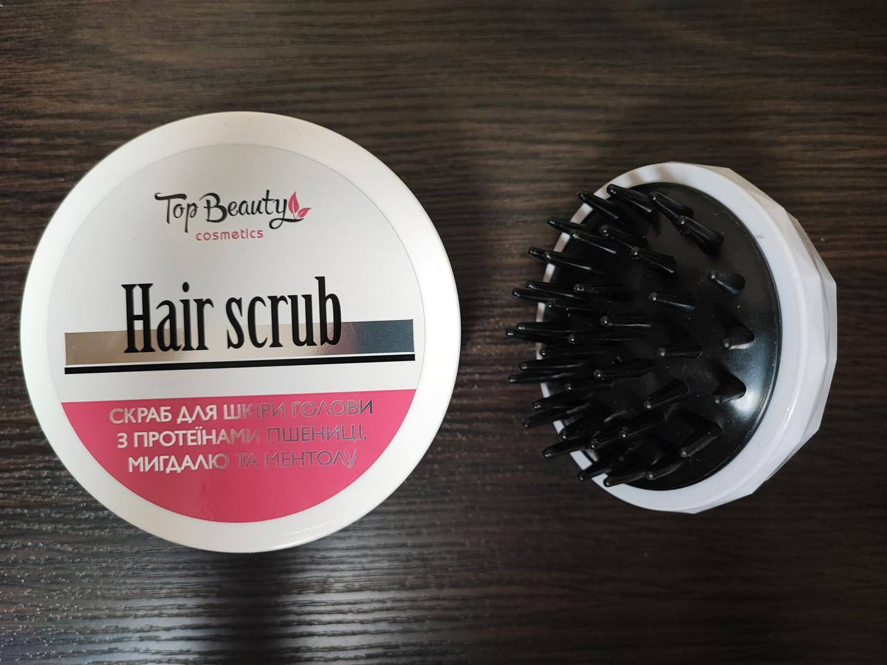 Набір скраб пілінг для шкіри голови Top Beauty з масажною щіткою для миття голови, фото 1