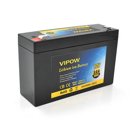 Акумуляторна батарея літієва Vipow 12 V 8Ah з елементами Li-ion 18650 з вбудованою ВМS платою, (3S4P), фото 1