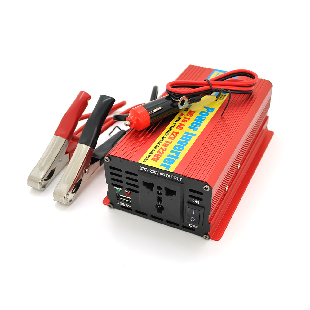 Інвертор напруги ERYUAN EY-1000 (600Вт), 12/220V, approximated, 1 універсальна розетка + USB, клем + крокодили