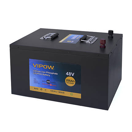 Акумуляторна батарея Vipow LiFePO4 51,2V 200Ah з вбудованою ВМS платою 100A (520*400*300), фото 1