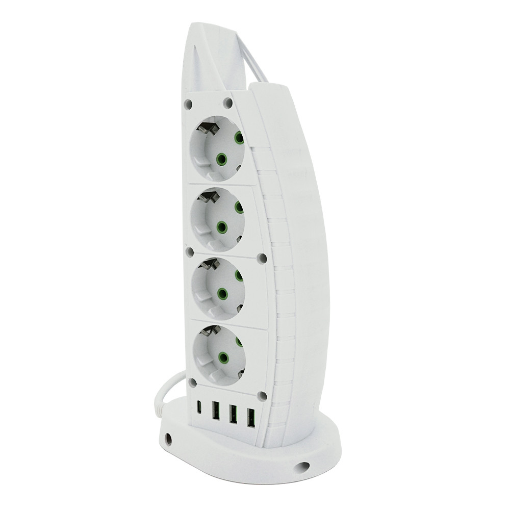 Мережевий фільтр F14, 8 розеток EU+3 USB+Type-C, кнопка включення з індикатором, 2 м, 3х0,75мм, 2500W, White,