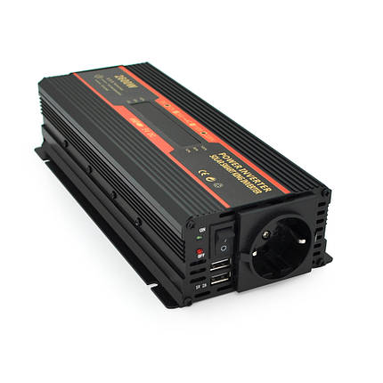 Інвертор напруги CARMAER2600W, 12/220V з апроксимованою синусоїдою, 1Shuko, 2*USB (DC:5V/2A), крокодили+, фото 1