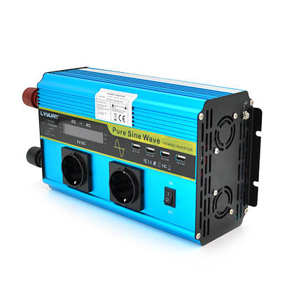 Інвертор напруги LY3200W (DC:1600W), 12/230V з правильною синусоїдою, 2 Shuko, 4*USB (DC:5V/2A), клемми+дроти,, фото 1