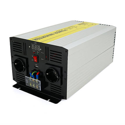 Інвертор напруги RITAR RSC-3000, 12V/220V, 3000W з правільною синусоїдою, 2xShuko, 1xUSB, клемні дроти, клемні, фото 1