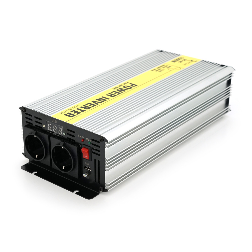 Інвертор напруги RITAR RSC-1500, 12V/220V, 1500W з правільною синусоїдою, 2xShuko, 1xUSB, клемні дроти, BOX,