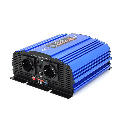 Інвертор напруги Tommatech MS-1200, 24V/220V, 1200W з апроксимованою синусоїдою, 2Shuko, USB, клемні дроти, 2, фото 1
