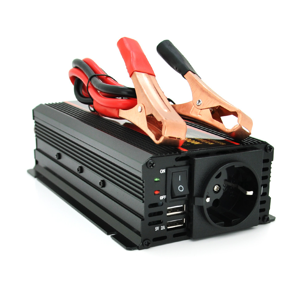 Інвертор напруги CARMAER2000W, 12/220V з апроксимованою синусоїдою, 1Shuko, 2*USB (DC:5V/2A), крокодили+
