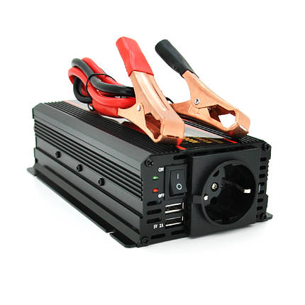 Інвертор напруги CARMAER2000W, 12/220V з апроксимованою синусоїдою, 1Shuko, 2*USB (DC:5V/2A), крокодили+, фото 1
