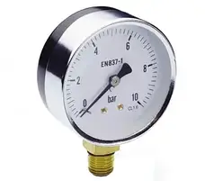 Манометр для вимірювання тиску води KP CZECH, нижнє підключення 1/4, радіальний Ø63 мм 0-10 BAR