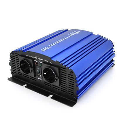 Інвертор напруги Tommatech MS-1200, 12V/220V, 1200W з апроксимованою синусоїдою, 2Shuko, USB, клемні дроти, 2, фото 1