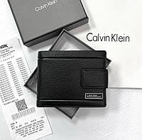 Мужской кожаный кошелёк Calvin Klein чёрный, брендовый портмоне Кельвин Кляйн на магните