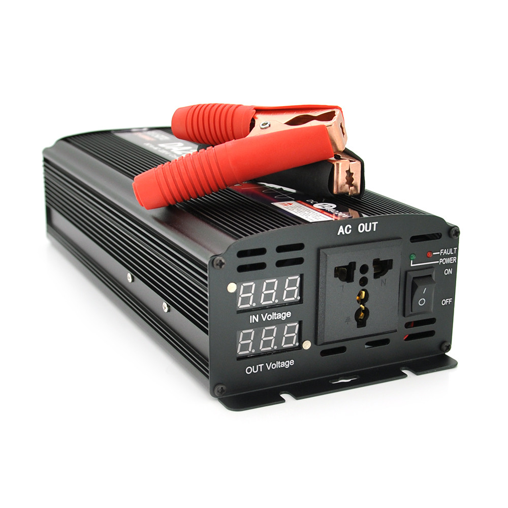 Інвертор напруги ST2500CP (DC:1250W), 12/220V з апроксимованою синусоїдою, 1 універсальна розетка, крокодили,