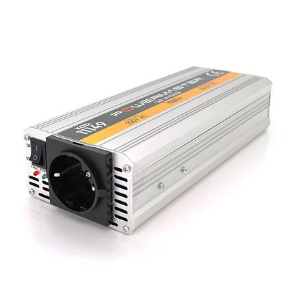 Інвертор напруги POWERMASTER-1000(600Вт), 12/220V, approximated, 1 універсальна розетка, клем + крокодили, Box, фото 1