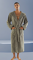 Чоловічий велюровий махровий халат із капюшоном 2 кольори Хакі, 2XL
