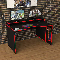 Геймерский стол с надставкой под монитор и тумбой под системный блок Rasin RS-23 черный с красным Тиса Мебель