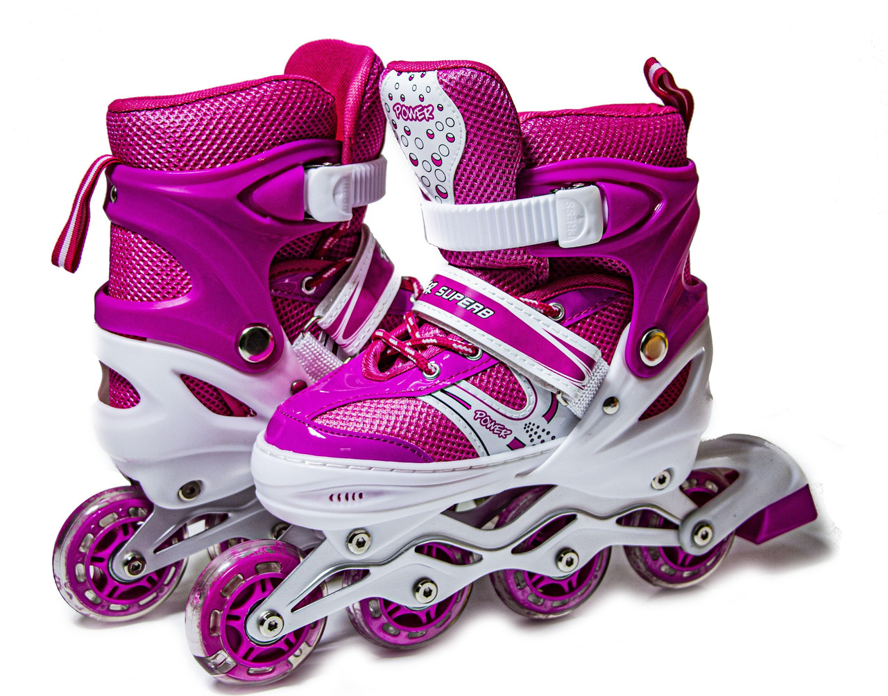 Розсувні ролики дитячі Super Power. Біло-Рожеві. Розмір 38-41