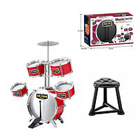 Детская барабанная установка Big Band 6618A-3 - 4 барабана, тарелка , стульчик. Красный