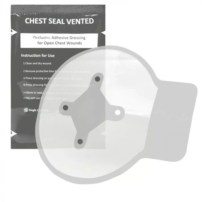 Окклюзионная повязка Chest Seal Vented вентилируемая с клапаном - фото 1 - id-p2082673858