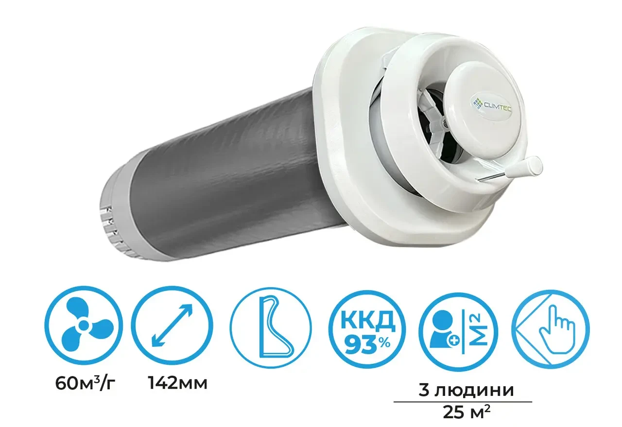 Рекуператор CLIMTEC РД-125 БАЗА - для приміщення до 25 м2