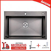 Мойка для кухни нержавеющая сталь черная Lidz H6050B Black 60x50 см дозатор для мыла и сифон в комплекте