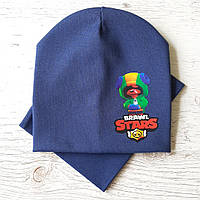 Детская шапка с хомутом КАНТА трикотаж размер 48-52 Синий (OC-516)