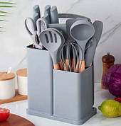 Набір силіконових кухонних предметів Kitchenware Set набір ножів лопаток з дощечкою Сірий