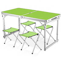 Раскладной туристический стол Easy Campi для пикника со стульями усиленный складной стол и 4 стула Зеленый +