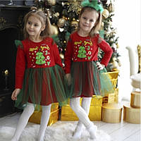 Новорічна сукня для дівчинки з ялинкою та фатином із начосом