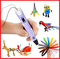 3d ручка на акумуляторі 3D ручка Smart 3D Pen 2 фіолетова, Якісна 3d ручка, Дитяча 3d ручка ZA-914 для малювання