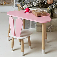 Детский комплект столик Облачко (Розовый) и стульчик Зайчик (Розовый с белым)