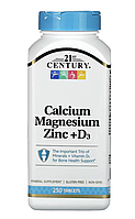Calcium Magnesium Zinc + D3 - 250 таблеток - 21st Century (Кальцій, Магній, Цинк та вітамін Д3 21 ​​Сенчурі)