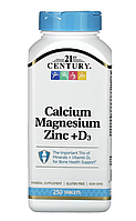 Calcium Magnesium Zinc + D3 - 250 таблеток - 21st Century (Кальций, Магний, Цинк и витамин Д3 21 Сенчури)