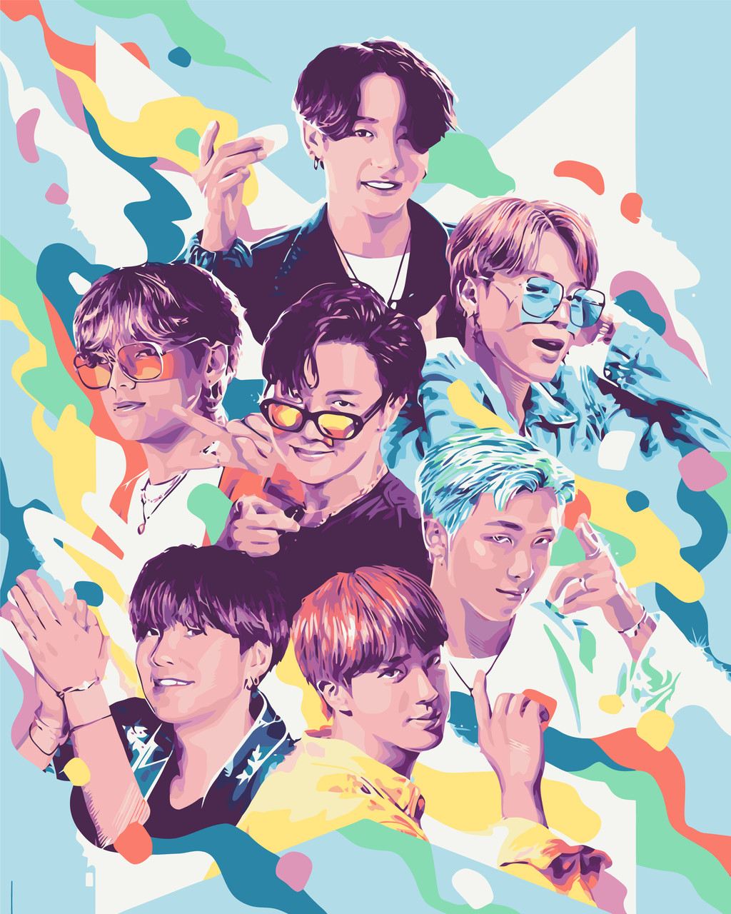 Картина за номерами Аніме, K-Pop, BTS Fun Art (БТС) 40*50 см Орігамі LW 3288 pbn-a