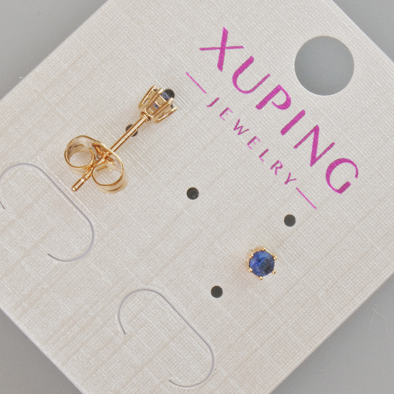 Сережки пусети Xuping з синім кристалом d-4мм+- Позолота 18К