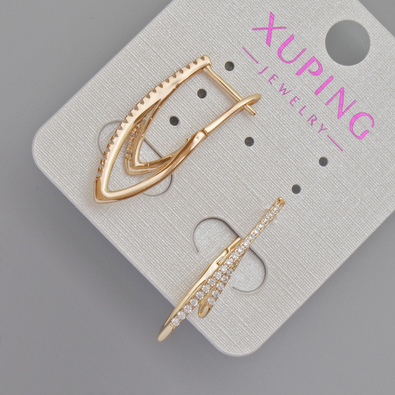 Сережки Xuping з білими стразами d-28х4,5мм+- Позолота 18К