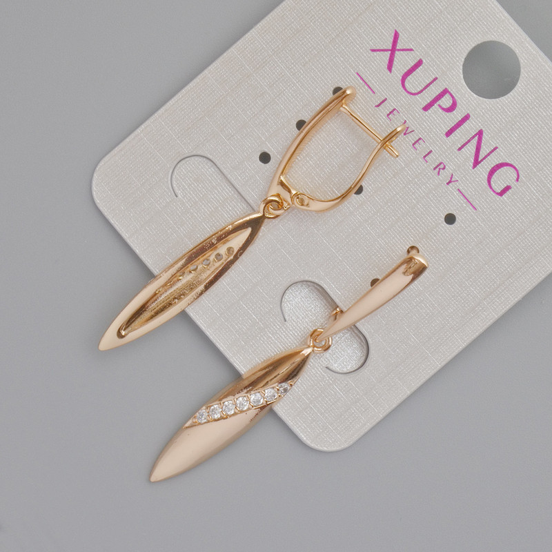 Сережки Xuping з білими стразами d-25,5х6мм+- L-43мм+- Позолота 18К