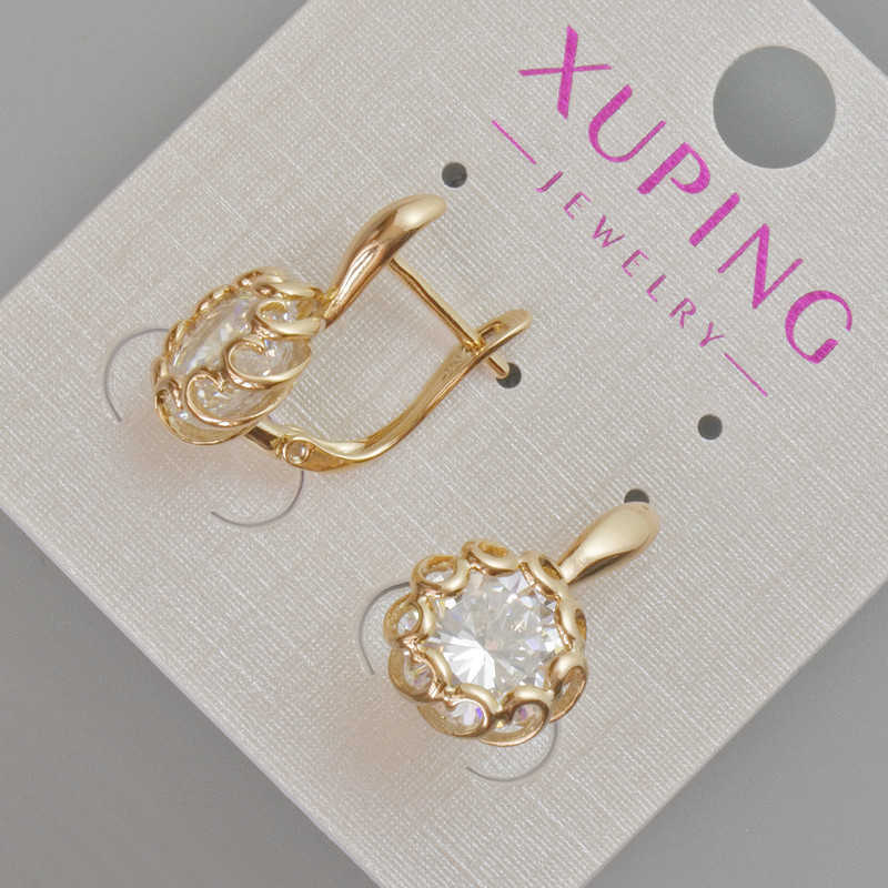 Сережки Xuping з білим кристалом d-19х11мм+- Позолота 18К